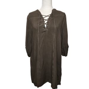 Entro Womens Olive Green Long Sleeve Lace Up Peasant Dress Size Small